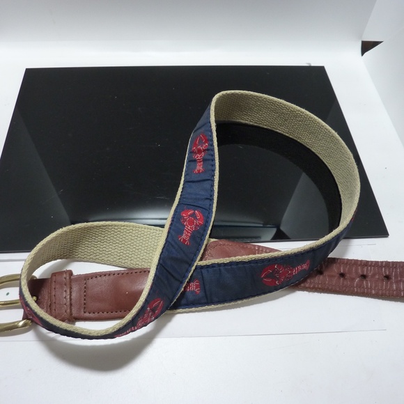 Preston Lobster Belt Men 38 Leather Fabric Navy Made USA New England Fisherman - Picture 2 of 4